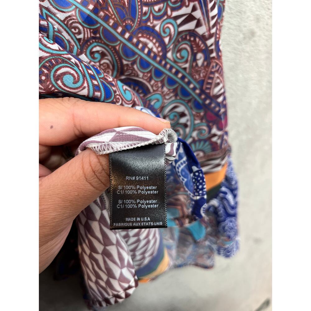 Clover Canyon Flower Power Blouse XS Blue Paisley Scarf Print Indie New - Picture 10 of 10